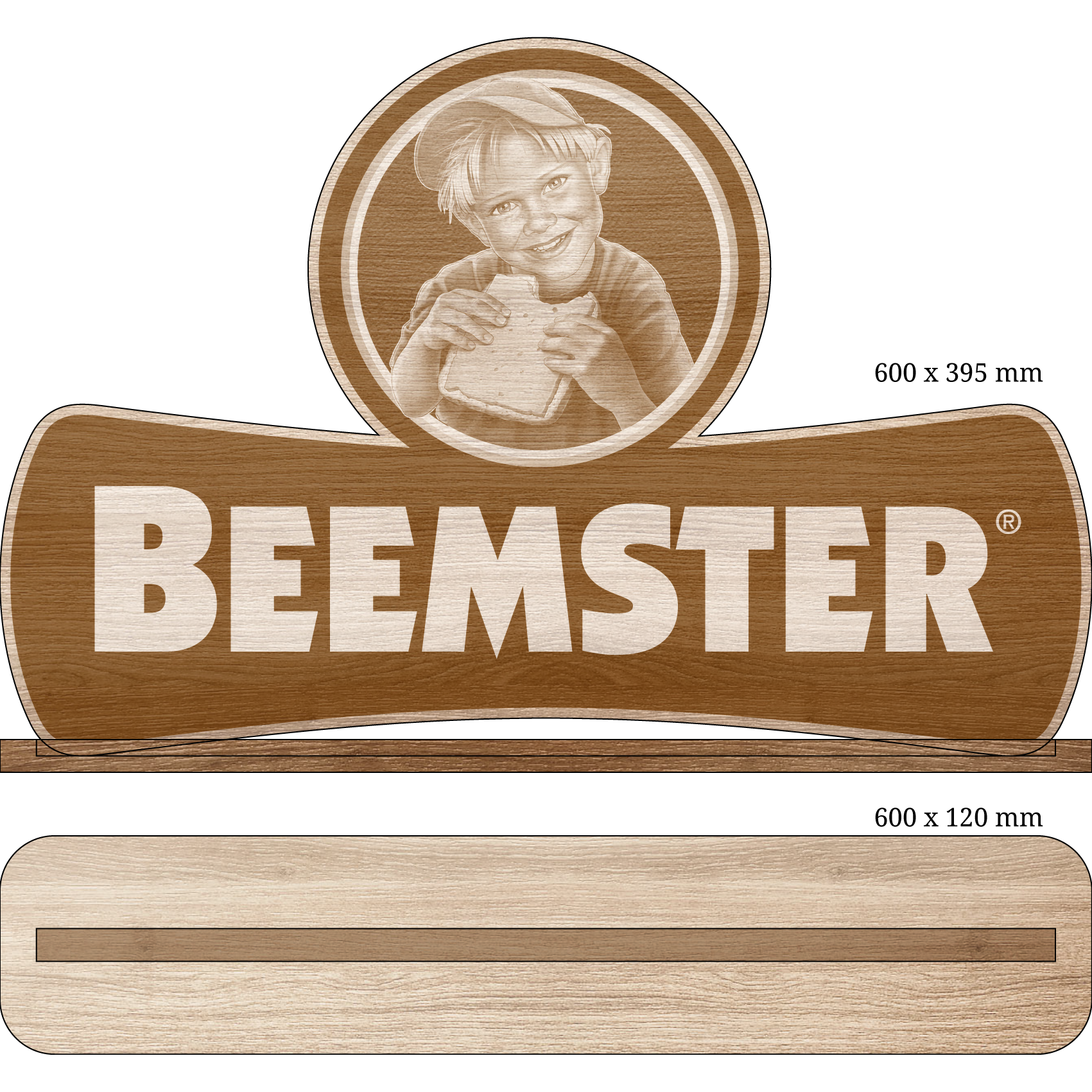 Beemster logo in hout met staander