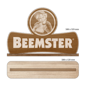 Beemster logo in hout met staander